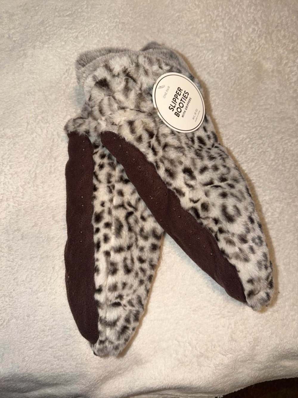 Faux Fur Leopard Bib Booties - Brown/White